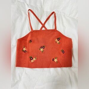 Forever 21 Terracotta Floral Embroidered Crop Top